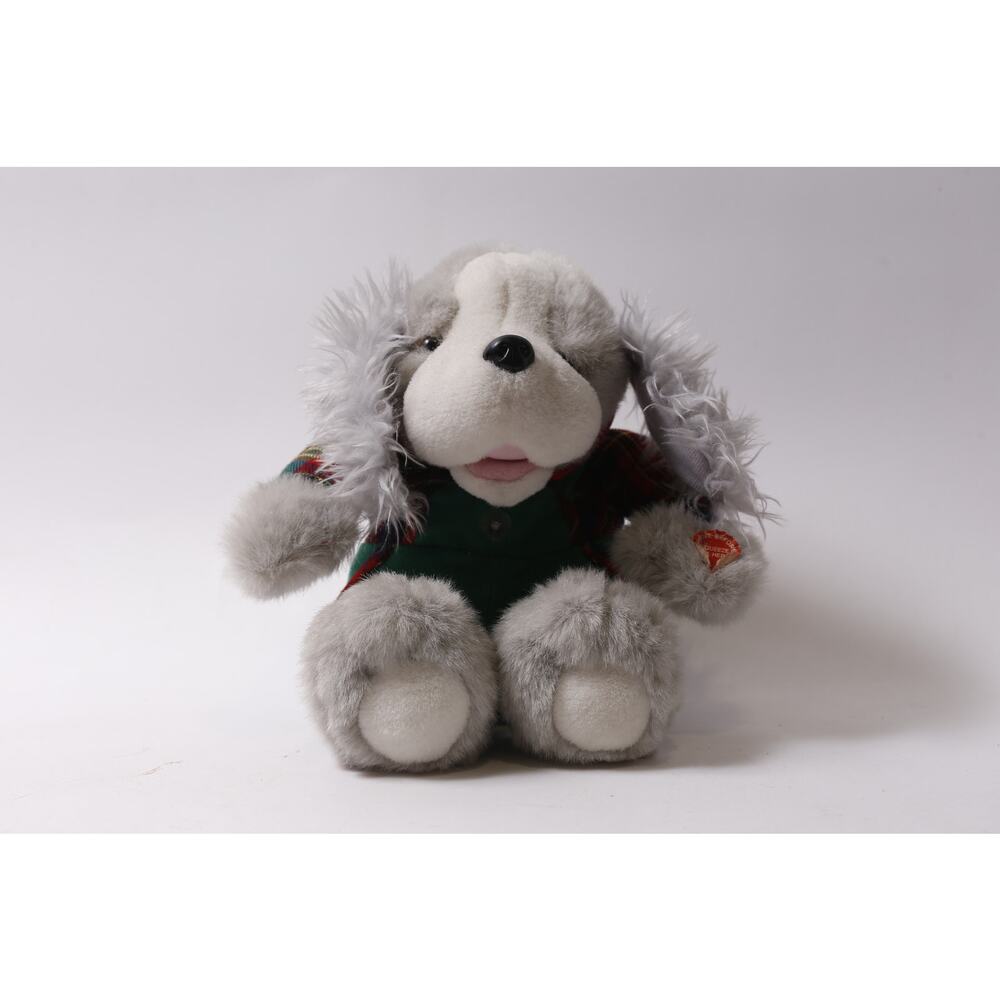 Talking Vintage Plush Dog in Green Christmas Outfit by Great American Fun Corp